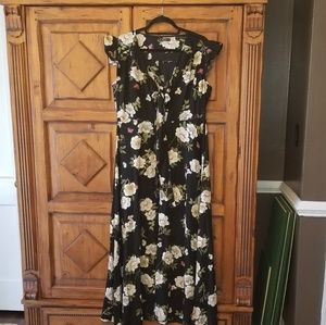 NWOT Frill Black Warp Floral Maxi Dress